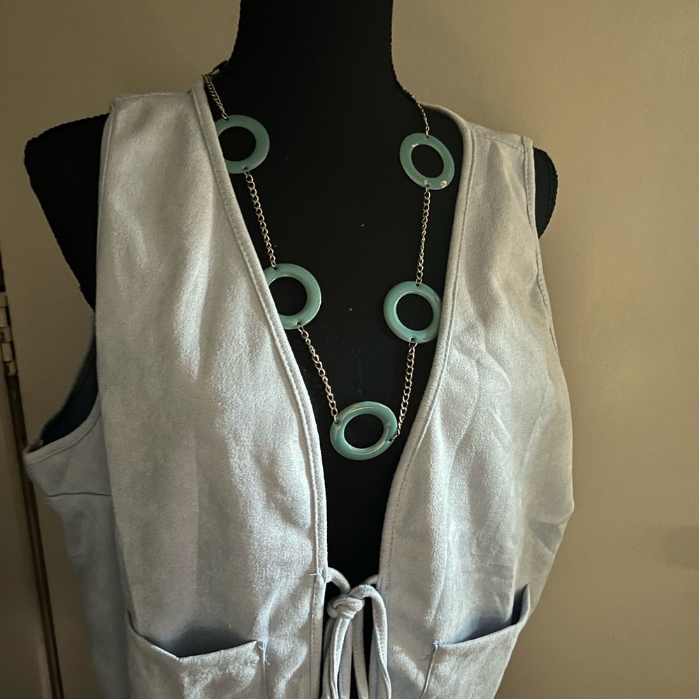 Baby Blue Fringe Faux Suede Vest size 14 - Picture 7 of 7